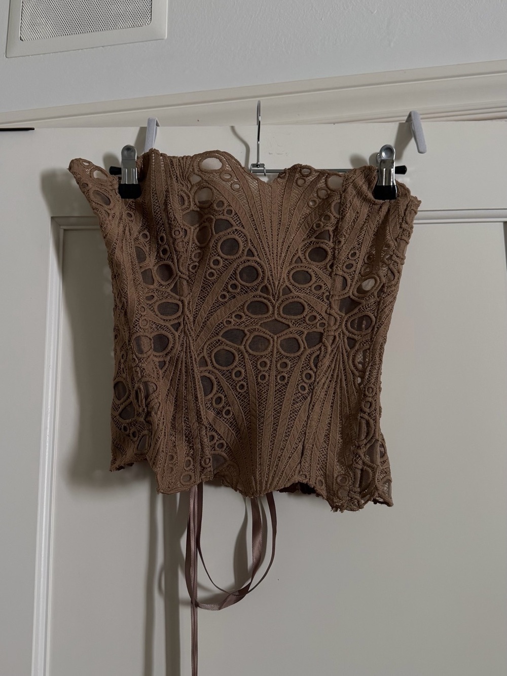 PrettyLittleThing Brown Lace Strapless Corset Camisole